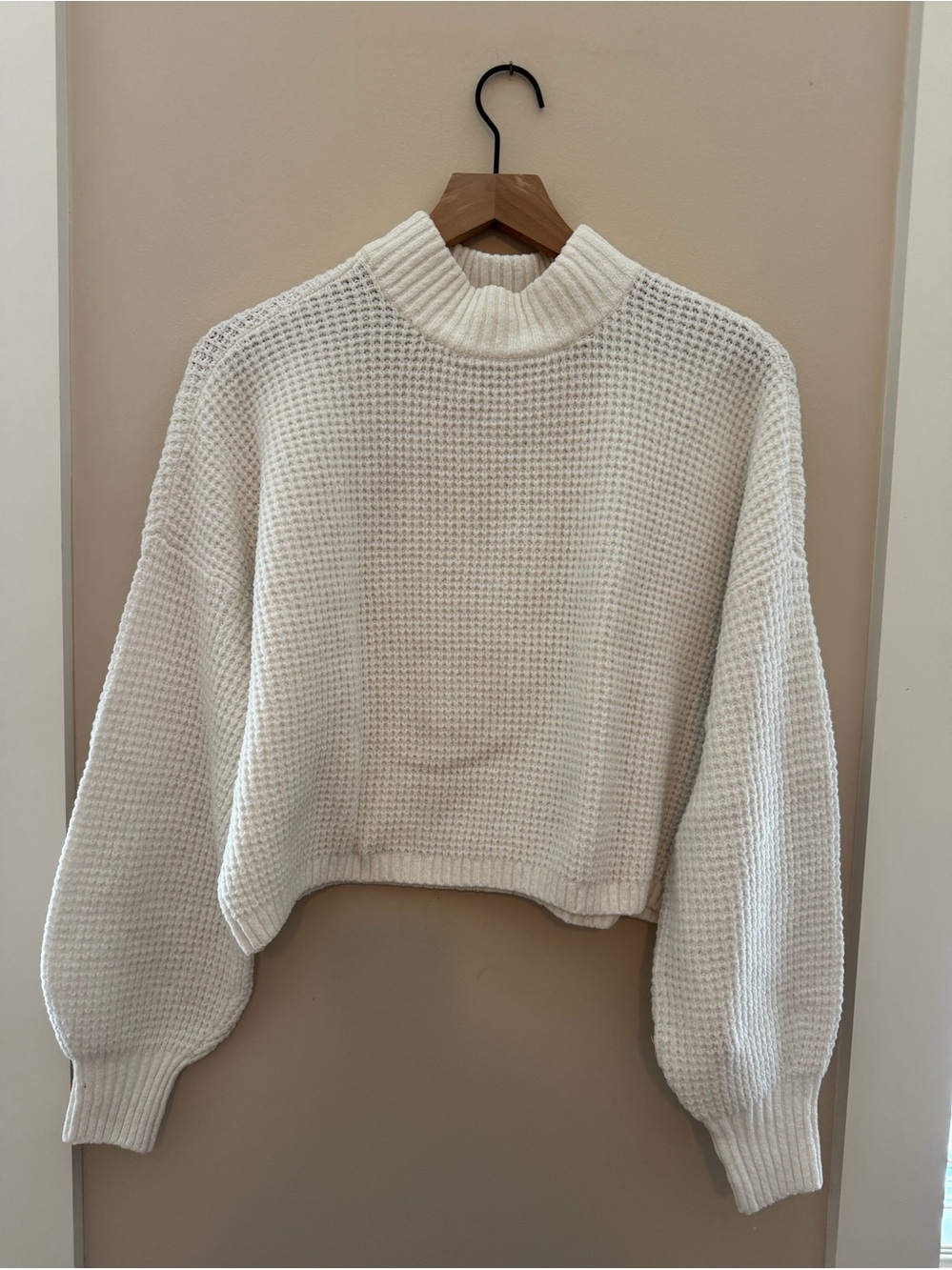 Hollister Cream Waffle-Knit Mock Neck Sweater
